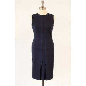 Poppyseed Dress Womens Small Blue Sleeveless Bodycon Midi Zipper Made USA Modern